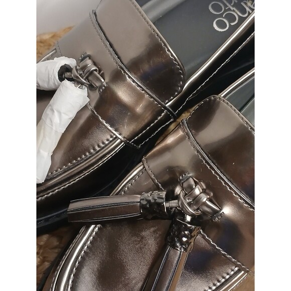 Franco Sarto Sz 5.5 Carolynn Loafers Metallic Pewter Silver w/ Tassels Lugg Sole - Picture 10 of 16